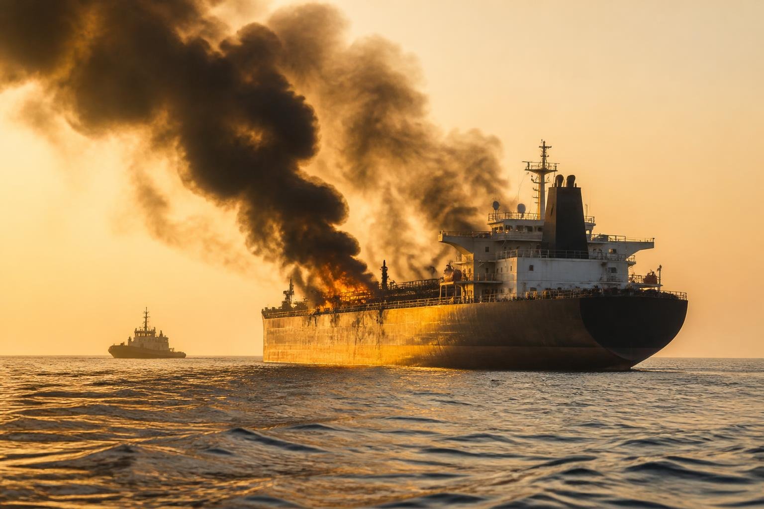 Supertanker ablaze in Hormuz: Iran threatens all shipping traffic